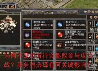 为何不是所有行会都能参与攻沙战?服务器选择有何关键影响? 为何不是所有行会都能参与攻沙战?服务器选择有何关键影响?