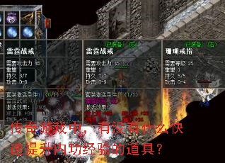 传奇游戏中,有没有什么快速提升内功经验的道具? 传奇游戏中,有没有什么快速提升内功经验的道具?